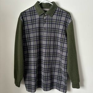 Daniel Cremieux Green & Grey Flannel Long Sleeved Polo w/ Plaid Front